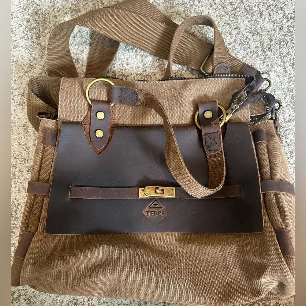 Tierra Brown Canvas & Leather Motocycle/Saddle Bag